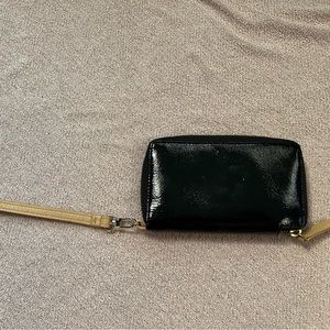 Halogen black patent leather wristlet